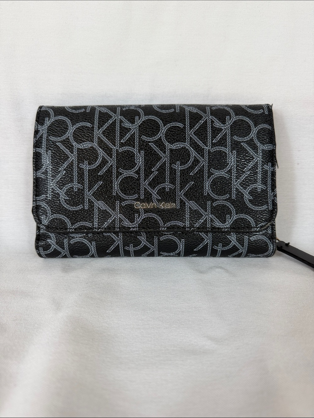Calvin Klein Black Signature Monogram Fold Wallet with Silver Logo